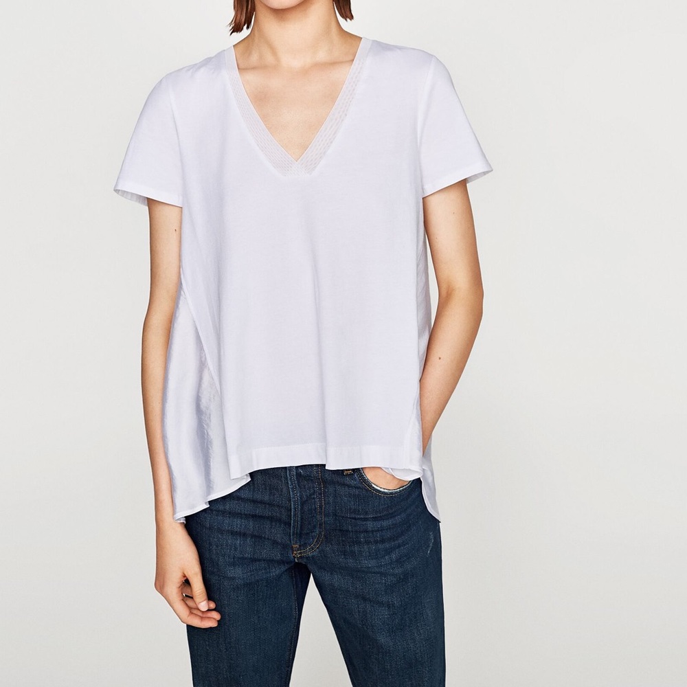 ZARA T-Shirt with Irregular Hem in Bright White